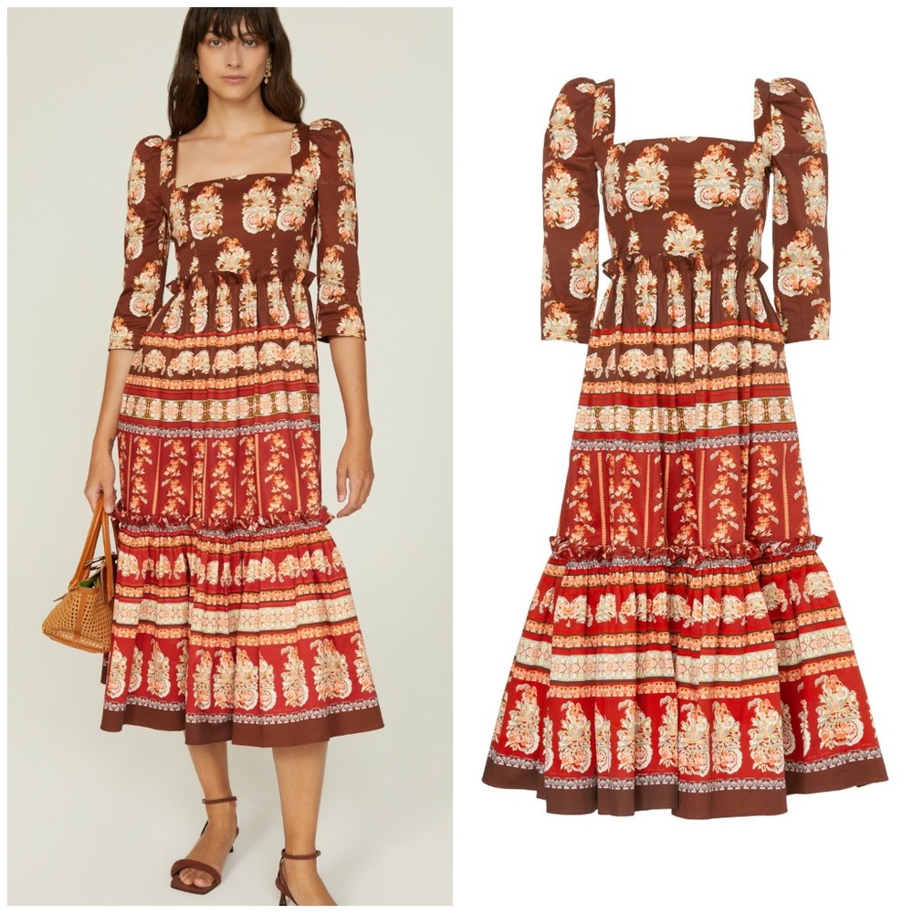 Cara Cara Brown and Red Midi Dress